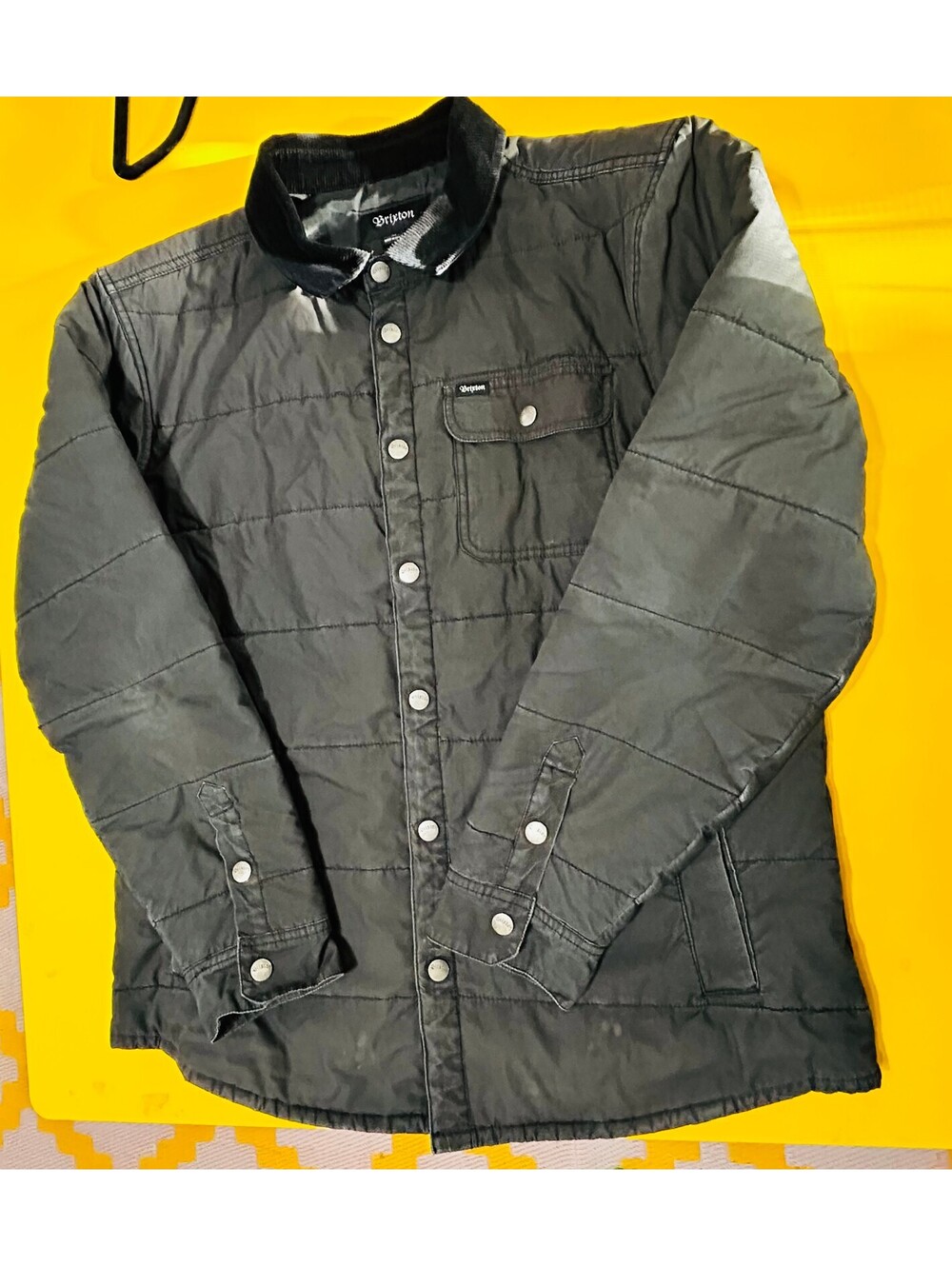 Brixton Cass Men L Quilted Jacket Corduroy Collar (Bleach marks)